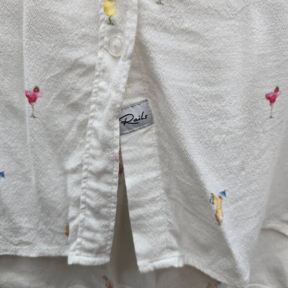 Rails Whitney Cocktail Hour Print Button Up Shirt Ivory White Size XS Party - Picture 4 of 8